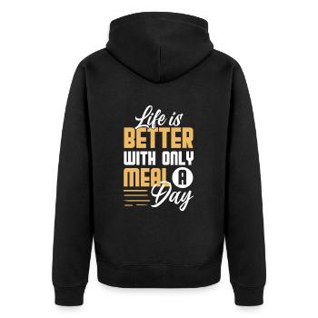 Intermittent fasting Weight loss - Unisex Premium Organic Zip Hoodie - black - Back - Nico (187cm)