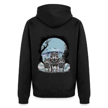 mystisch Unwetter Wölfe Regenschirm Regen Natur - Unisex Premium Bio Zip Hoodie - Schwarz - Hinten - Nico (187cm)