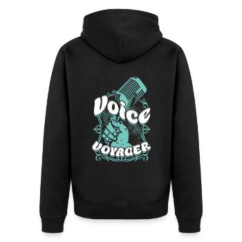 Podcast Podcaster Podcasting Voice Voyager - Unisex Premium Bio Zip Hoodie - Schwarz - Hinten - Nico (187cm)