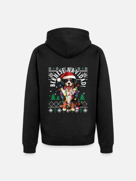 Bernese Navidad Weihnachts-Bernese-Mountain-Dog - Unisex Premium Bio Zip Hoodie - Schwarz
