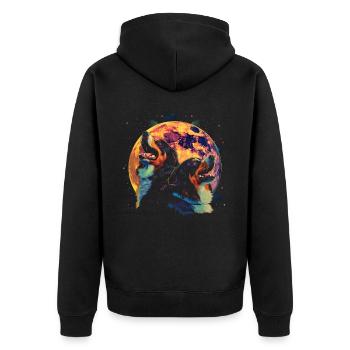 Berner Sennenhund Heulender Mond - Unisex Premium Bio Zip Hoodie - Schwarz - Hinten - Nico (187cm)