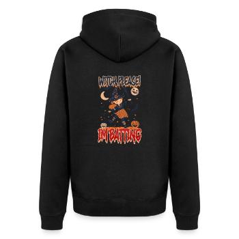 Halloween Baseball Witch, Please! I'm Batting - Unisex Premium Organic Zip Hoodie - black - Back - Nico (187cm)