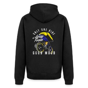 Nur Eine Fahrt Entfernt Von Guter Laune - Unisex Premium Bio Zip Hoodie - Schwarz - Hinten - Nico (187cm)