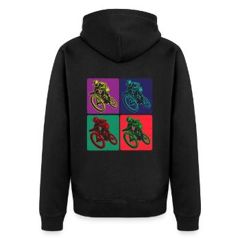 Farbige Mountainbike Fahrer Kunst - Unisex Premium Bio Zip Hoodie - Schwarz - Hinten - Nico (187cm)