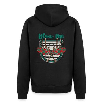 Blow Me Dudelsack Unterricht Blasrohr Great Highland - Unisex Premium Bio Zip Hoodie - Schwarz - Hinten - Nico (187cm)