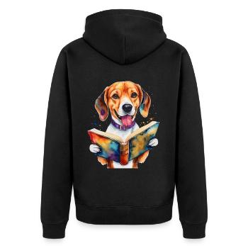 Beagle Reading Book Dog Funny Animal Design Print - Unisex Premium Organic Zip Hoodie - black - Back - Nico (187cm)
