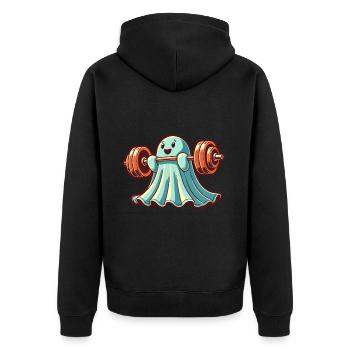 Bodybuilding Ghost Funny Gym Ghost - Unisex Premium Organic Zip Hoodie - black - Back - Nico (187cm)