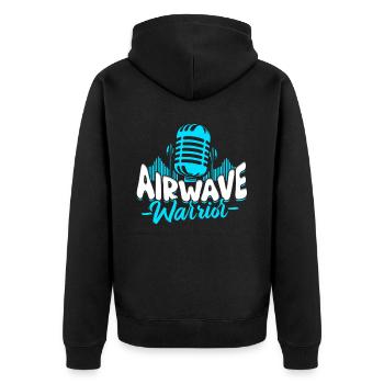 Podcast Podcaster Podcasting Airwave Warrior - Unisex Premium Bio Zip Hoodie - Schwarz - Hinten - Nico (187cm)