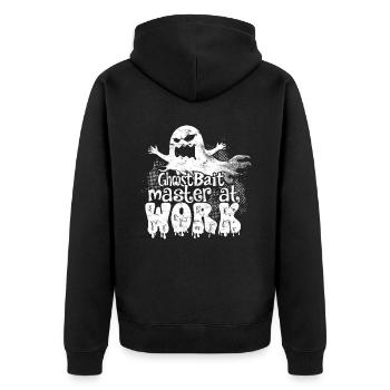 Geisterköder Ghost Bait Master At Work - Unisex Premium Bio Zip Hoodie - Schwarz - Hinten - Nico (187cm)