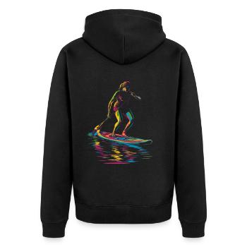 SUP Stand Up Paddling Paddle Board Popart - Unisex Premium Bio Zip Hoodie - Schwarz - Hinten - Nico (187cm)
