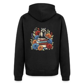 Raccoon Flower Book Reader Floral Cottagecore - Unisex Premium Organic Zip Hoodie - black - Back - Nico (187cm)