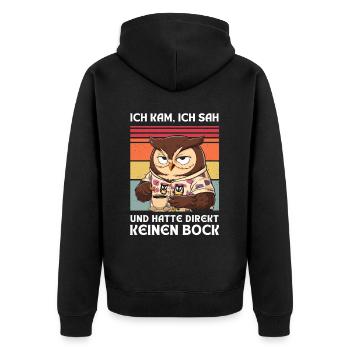 Funny Gift Owl Funny Humor Lazy Fun - Unisex Premium Organic Zip Hoodie - black - Back - Nico (187cm)