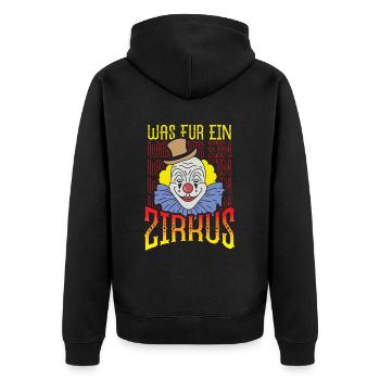 Was für ein Zirkus - Unisex Premium Bio Zip Hoodie - Schwarz - Hinten - Nico (187cm)