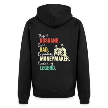Geldverdiener Papa - Unisex Premium Bio Zip Hoodie - Schwarz - Hinten - Nico (187cm)