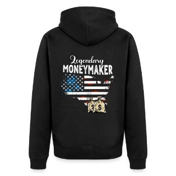 Money Earners US - Unisex Premium Organic Zip Hoodie - black - Back - Nico (187cm)