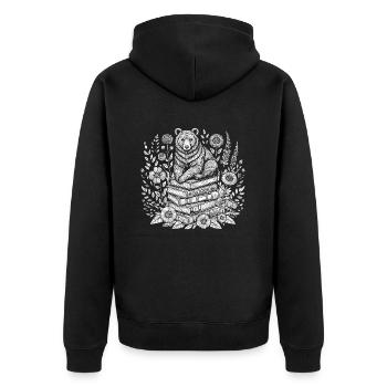 Bear Brown Bear Flower Book Reader Floral Cottagecore - Unisex Premium Organic Zip Hoodie - black - Back - Nico (187cm)