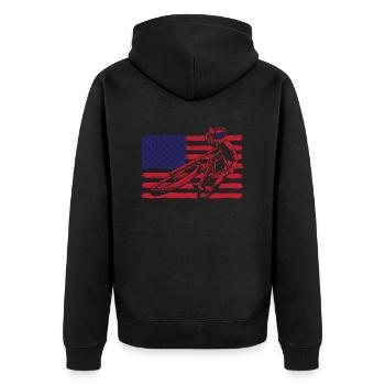 BMX rider in front of USA flag - Unisex Premium Organic Zip Hoodie - black - Back - Nico (187cm)