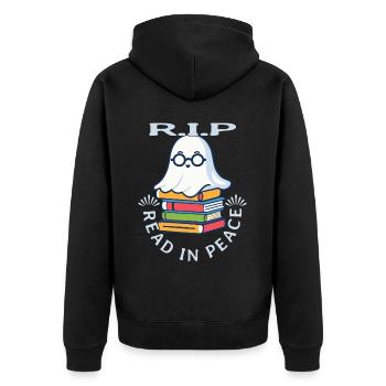 Cute Book Lover Ghost Funny Saying - Unisex Premium Organic Zip Hoodie - black - Back - Nico (187cm)