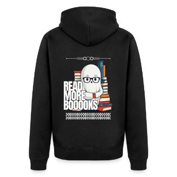 Niedliches Buchliebhaber Gespenst Lustiger Spruch - Unisex Premium Bio Zip Hoodie - Schwarz - Hinten - Nico (187cm)