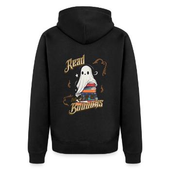 ScaryCute Book Lover Ghost Funny - Unisex Premium Organic Zip Hoodie - black - Back - Nico (187cm)