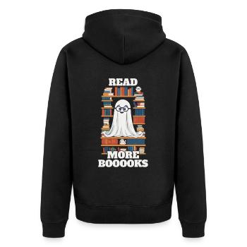Niedliches Buchliebhaber Gespenst lustiger Spruch - Unisex Premium Bio Zip Hoodie - Schwarz - Hinten - Nico (187cm)