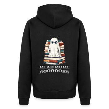 Niedliches Buchliebhaber Gespenst lustiger Spruch - Unisex Premium Bio Zip Hoodie - Schwarz - Hinten - Nico (187cm)