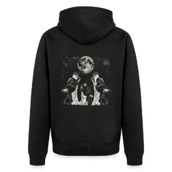 Boston Terrier Hund Heulender Mond - Unisex Premium Bio Zip Hoodie - Schwarz - Hinten - Nico (187cm)