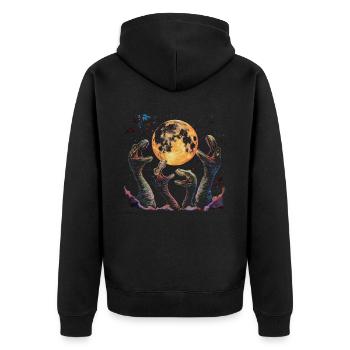 Brontosaurus Dinosaur Howling Moon - Unisex Premium Organic Zip Hoodie - black - Back - Nico (187cm)