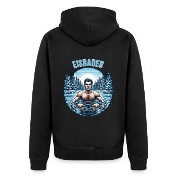 Eisbader – Kältetherapie und Winterschwimmen - Unisex Premium Bio Zip Hoodie - Schwarz - Hinten - Nico (187cm)