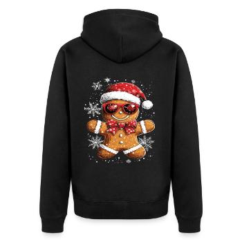 Gingerbread Man Christmas Motif - Unisex Premium Organic Zip Hoodie - black - Back - Nico (187cm)