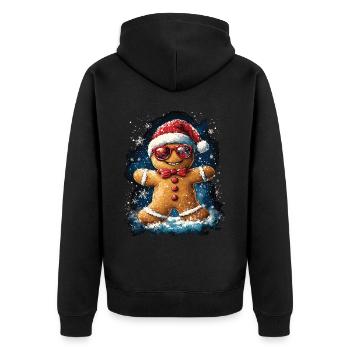 Weihnachten Motiv Lebkuchenmann Gingerbread Man - Unisex Premium Bio Zip Hoodie - Schwarz - Hinten - Nico (187cm)