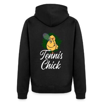 Funny Tennis Player Racket Chicken - Unisex Premium Organic Zip Hoodie - black - Back - Nico (187cm)