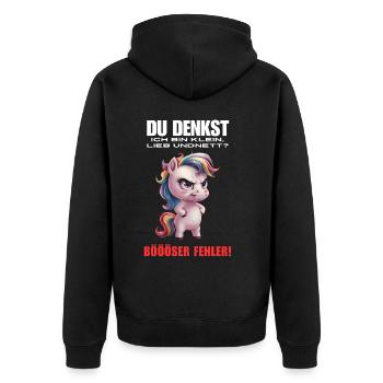 Unicorn Tshirt Kids Women Funny Small Sayings - Unisex Premium Organic Zip Hoodie - black - Back - Nico (187cm)