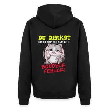 Cat Tshirt Kids Women Funny Small Sarcasm - Unisex Premium Organic Zip Hoodie - black - Back - Nico (187cm)