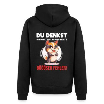 Dog Tshirt Kids Women Funny Small Sarcasm - Unisex Premium Organic Zip Hoodie - black - Back - Nico (187cm)