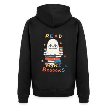 Cute Book Lover Ghost Halloween - Unisex Premium Organic Zip Hoodie - black - Back - Nico (187cm)