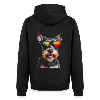 Zwergschnauzer Sonnenbrille Hund Lustig Tier Print - Unisex Premium Bio Zip Hoodie - Schwarz - Hinten - Nico (187cm)