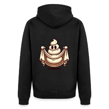 Lustiges Kackhaufen Gespenst Bull Sheet Kacke - Unisex Premium Bio Zip Hoodie - Schwarz - Hinten - Nico (187cm)