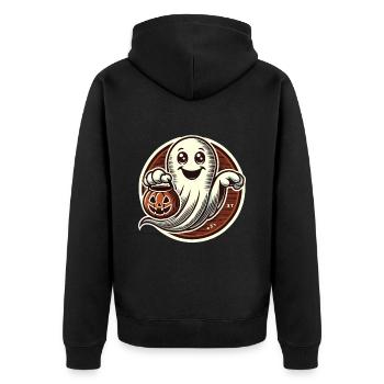 Niedliches Halloween Gespenst Trick Or Treat - Unisex Premium Bio Zip Hoodie - Schwarz - Hinten - Nico (187cm)