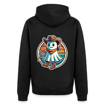 Cowboy fantôme drôle Halloween design - Veste à capuche bio Premium Unisexe - noir - Dos - Nico (187cm)