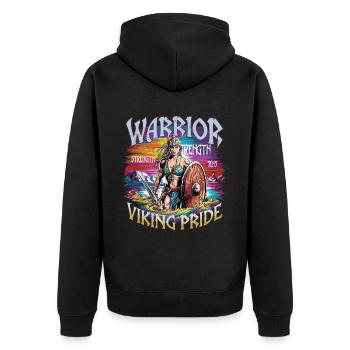 Warrior Spirit and Viking Pride für Wikinger - Unisex Premium Bio Zip Hoodie - Schwarz - Hinten - Nico (187cm)