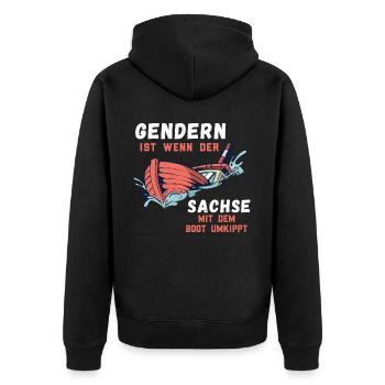 Gendern Tshirt Herren Damen Lustig Witzig Spruch - Unisex Premium Bio Zip Hoodie - Schwarz - Hinten - Nico (187cm)