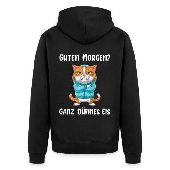 Katze Tshirt Lustig Witzig Humor Sarkasmus Büro - Unisex Premium Bio Zip Hoodie - Schwarz - Hinten - Nico (187cm)
