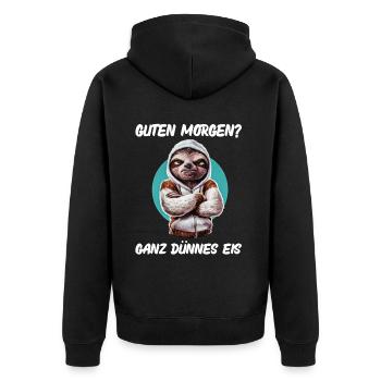 Faultier Tshirt Lustig Witzig Humor Sarkasmus Büro - Unisex Premium Bio Zip Hoodie - Schwarz - Hinten - Nico (187cm)