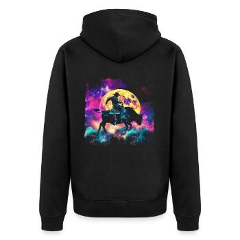 Bullrider Bull Riding Cowboy Howling Moon - Unisex Premium Organic Zip Hoodie - black - Back - Nico (187cm)