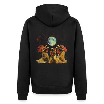 Hühnerfarmer Bauernhof Heulender Mond - Unisex Premium Bio Zip Hoodie - Schwarz - Hinten - Nico (187cm)