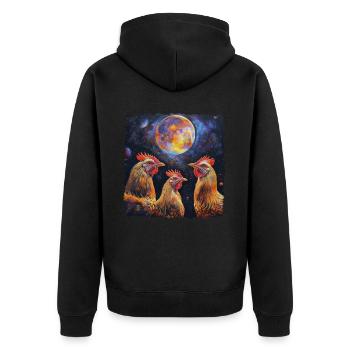 Hühnerfarmer Bauernhof Heulender Mond - Unisex Premium Bio Zip Hoodie - Schwarz - Hinten - Nico (187cm)