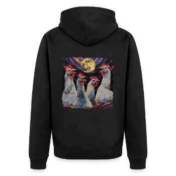 Hühnerfarmer Bauernhof Heulender Mond - Unisex Premium Bio Zip Hoodie - Schwarz - Hinten - Nico (187cm)