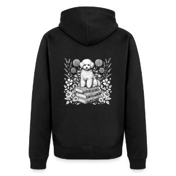 Bichon Frize Flower Book Reader Floral Cottagecore - Unisex Premium Organic Zip Hoodie - black - Back - Nico (187cm)