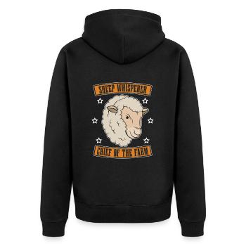 Shepherd Sheep Chief of the Farm - Unisex Premium Organic Zip Hoodie - black - Back - Nico (187cm)